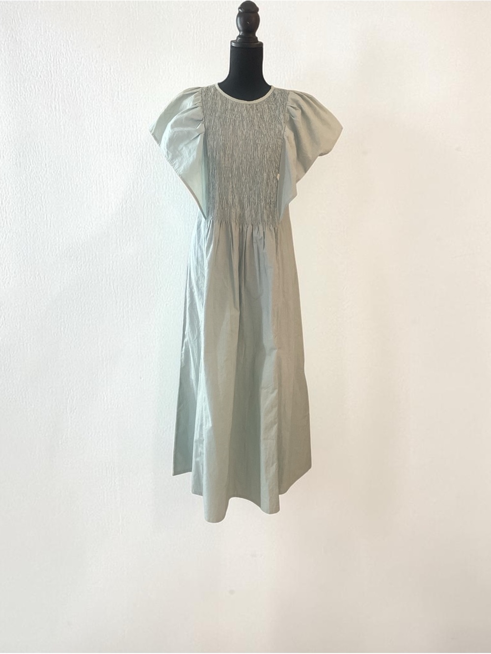 Light Mint Smocked Midi Dress with Flutter Sleeves - Picture 3 of 5
